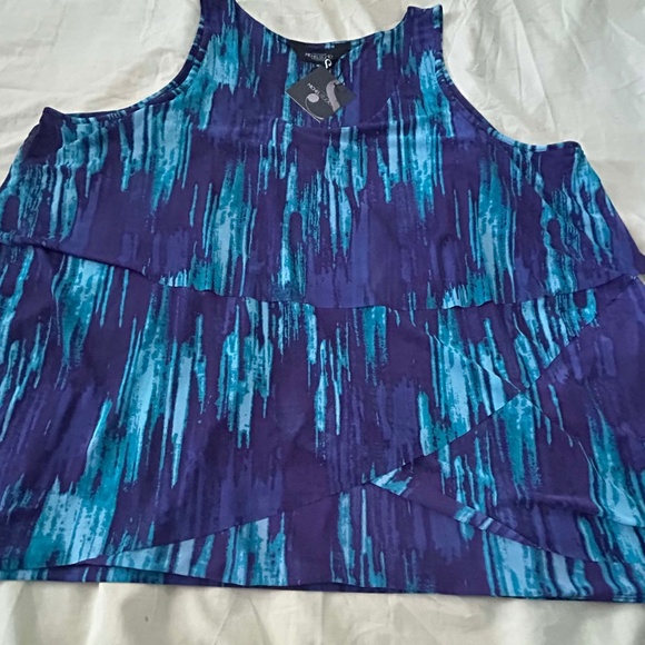 LAYERED TOP, DEEP SEA AND AQUA SIZE 4X, LONG LENGTH, SCOOP NECK, ADDITION ELLE, - Picture 1 of 12
